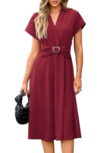 Womens Wear to Work Teacher Business Casual Dress Funeral Midi Dresses Button Down Office Clothes with Pockets