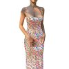 Women's Floral Orange Sleeveless Backless Maxi Dress - Plus Size, Ankle Length, Party Dress