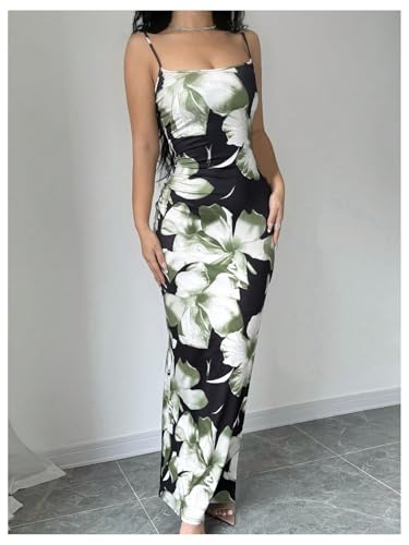 Women's Holiday Floral Print Bodycon Maxi Dress Backless Summer Cami Dress