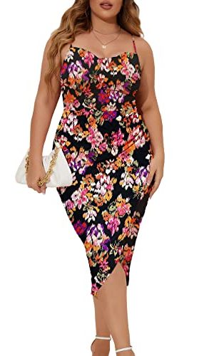 Plus Size Satin Dress 1X-4X Ruched Cowl Neck Spaghetti Strap Elegant Midi Dress Wedding Guest Cocktail Party