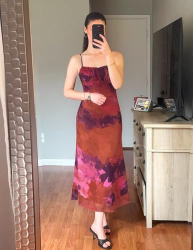 Womens Summer Floral Spaghetti Straps Maxi Dress 2025 Sleeveless Square Neck Bodycon Beach Boho Long Dresses