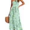 Women's Summer Dresses Halter Neck Sleeveless Backless Flowy A Line Boho Maxi Dress