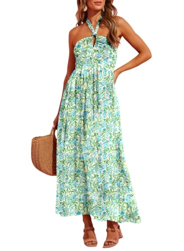 Women's Summer Dresses Halter Neck Sleeveless Backless Flowy A Line Boho Maxi Dress