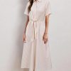 Womens Wear to Work Teacher Business Casual Outfits Long Dresses Tie Waist Shirt Dress Attire with Pockets