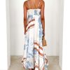 Women's Bohemian Floral Print Back Smocked Maxi Dress Sexy Spaghetti Strap Ruffle Swing Beach Long Dress