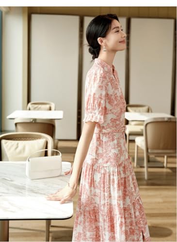 Women's Dress Printed Summer Casual Slim-Fit Waist-Tie Dresses for Women