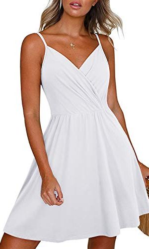 Women's Summer Dress 2025 Spaghetti Strap Sleeveless V Neck Casual Swing Sundress with Pockets