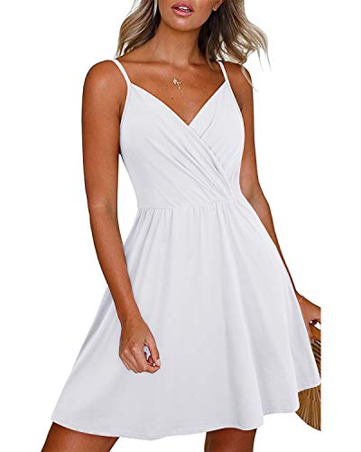 Women's Summer Dress 2025 Spaghetti Strap Sleeveless V Neck Casual Swing Sundress with Pockets