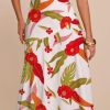 Women Floral Print Back Elastic Adjustable Spaghetti Straps Asymmetrical Hem Summer Cowl Neck Maxi Dress