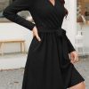 Womens 2025 Fall Dresses Teacher Church Business Casual Work Outfits Knit Midi Sweater Pockets Belt Dress