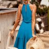 Womens 2025 Summer Dress Halter Wedding Guest Casual Beach Vacation Outfits Belted Sundresses with Pockets