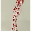 Women's Floral Print Sleeveless Cami Dress Lace Trim Slit Bodycon Long Dresses