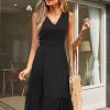 Women's 2025 Summer Dress Vacation V Neck Sleeveless Midi Dress Tiered Tank Swing Sundress with Pockets