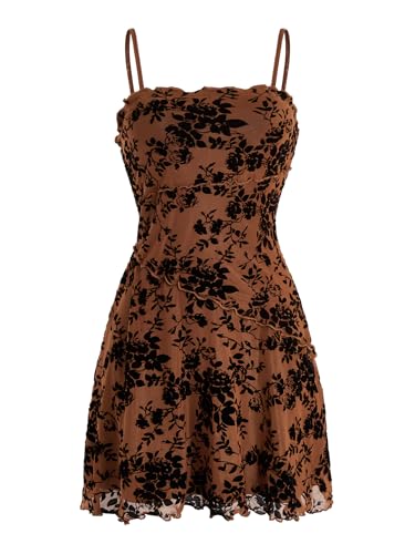 Women's Mini Dress Floral Spaghetti Strap Mesh Dresses Going Out Festival Concert Outfits Grunge Gothic Clothes