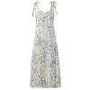Women's Lace Up Shoulder Strap Camisole Dress Tie Dye Printed Long Skirt Bohemian Style V-Neck Slim Fit Beach Skirt