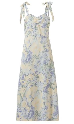 Women's Lace Up Shoulder Strap Camisole Dress Tie Dye Printed Long Skirt Bohemian Style V-Neck Slim Fit Beach Skirt