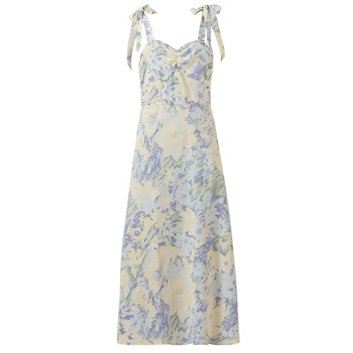 Women's Lace Up Shoulder Strap Camisole Dress Tie Dye Printed Long Skirt Bohemian Style V-Neck Slim Fit Beach Skirt