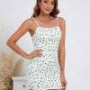 Women's Floral Print Ruched Spaghetti Strap Bodycon Mini Cami Dress Y2k Short Summer Dresses