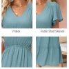 Women's 2025 Summer Boho Maxi Dresses Flutter Short Sleeve V Neck Casual Beach Wedding Guest Vacation Long Dress