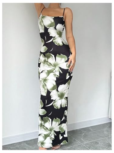 Women's Holiday Floral Print Bodycon Maxi Dress Backless Summer Cami Dress