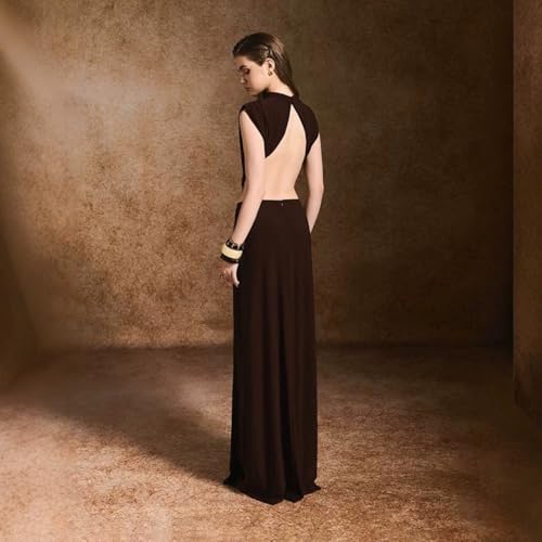 Women's Dress V Neck Open Back Slim Fit Summer Long Backless Button Dress Evening Gown for Women