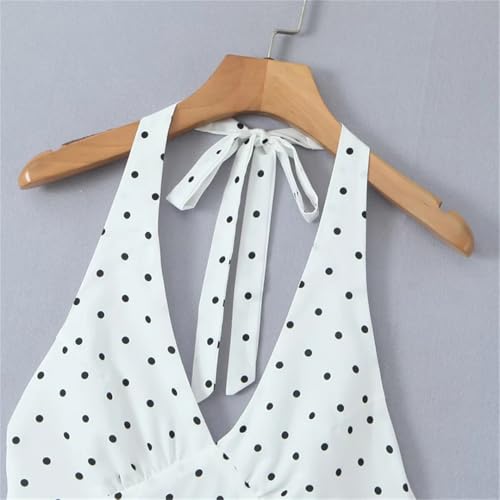 Women Spaghetti Straps Vintage Polka Dot Dresses Sexy Backless A-Line Holiday Party Dress