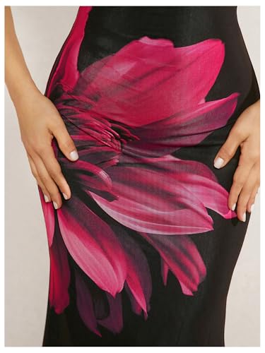 Women's Floral Print Mesh Dress Tie Backless Sleeveless Bodycon Long Cami Dresses
