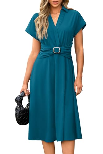 Womens Wear to Work Teacher Business Casual Dress Funeral Midi Dresses Button Down Office Clothes with Pockets