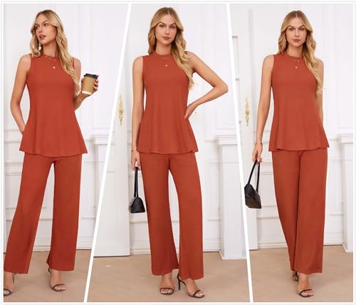 Womens Summer 2 Piece Outfits Ribbed Knit Tank Tops Wide Leg Pants Lounge Set Matching Tracksuit 2024 Spring Fashion