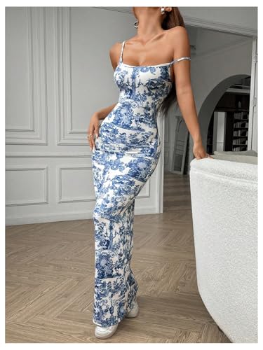 Women's Summer Maxi Dress Spaghetti Strap Printed Beach Bodycon Long Dresses