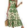 Women's Vintage Sleeveless Tie Shoulder Sundress Floral Print Cami Maxi Dress