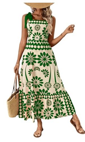 Women's Vintage Sleeveless Tie Shoulder Sundress Floral Print Cami Maxi Dress