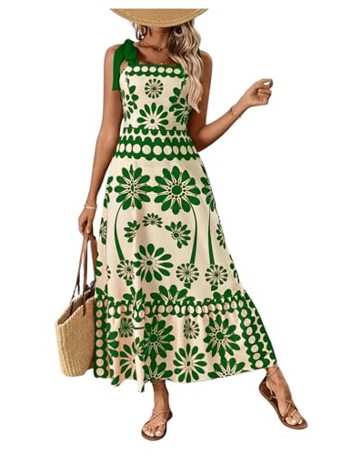 Women's Vintage Sleeveless Tie Shoulder Sundress Floral Print Cami Maxi Dress