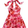 Women's Floral Print Sleeveless Halter Neck Layered Hem A Line Mini Dress