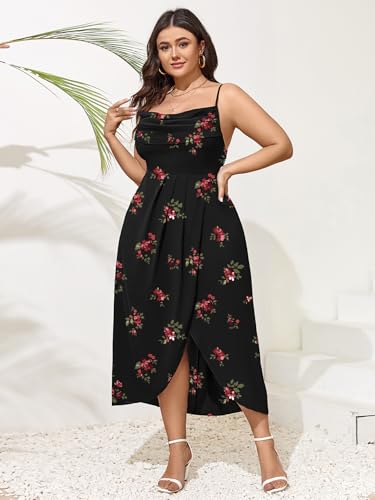 Women's Plus Size Dress Sleeveless Spaghetti Strap Cowl Neck Wrap Party Cocktail Cami Dress