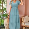 Women's 2025 Summer Boho Maxi Dresses Flutter Short Sleeve V Neck Casual Beach Wedding Guest Vacation Long Dress