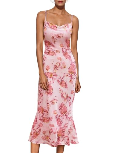 Women Summer Floral Mesh Wedding Guest Cocktail Spaghetti Strap Dress