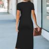 41CDOyr1UHL.jpg Women 2025 Summer Casual Dress Tie Waist T Shirt Short Sleeve Beach Crew Neck Slit Maxi Trendy