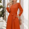 Womens Long Sleeve Casual Dresses 2025 Business Work Teacher Fall Church Belted A Line Flowy Midi Dress