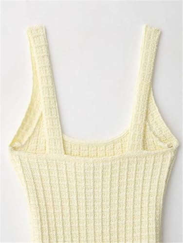 Women's Yellow Knit Sling Dress Sleeveless Backless Square Neck Slim Fit Sexy Casual Summer Dresses