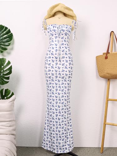 Women's Summer Bodycon Long Dress Tie Spaghetti Strap Sleeveless Backless Elegant Maxi Dresses