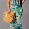 Women's Summer Floral Spaghetti Strap Long Maxi Dresses Low-Cut Bohemian Beach Sundress