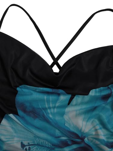 Women's Floral Print Bodycon Cami Dress Cowl Neck Spaghetti Strap Summer Long Dresses