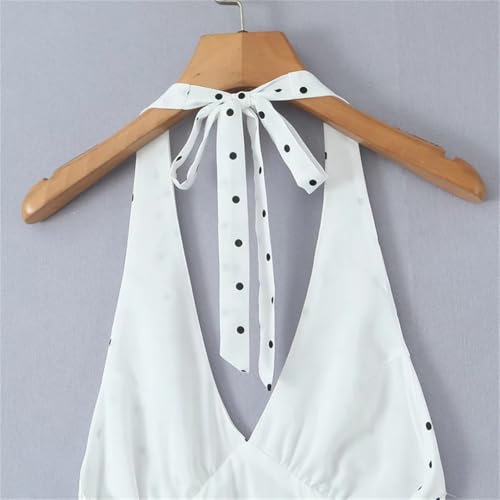Women Spaghetti Straps Vintage Polka Dot Dresses Sexy Backless A-Line Holiday Party Dress