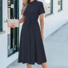 Womens Wear to Work Teacher Business Casual Outfits Long Dresses Tie Waist Shirt Dress Attire with Pockets