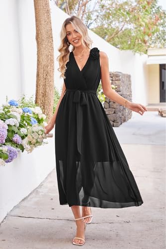 Womens 2025 Summer Wedding Guest Bridesmaid V Neck Sleeveless Long Formal Evening Party Maxi Dress