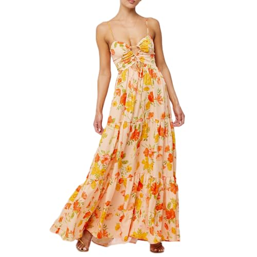 Women’s Summer Bodycon Maxi Dresses Floral Print Spaghetti Strap Cut Out Dress Y2K Beach Boho Long Dress