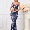 Women's Summer Floral Bodycon Maxi Dress Spaghetti Strap Sleeveless Boho Long Dresses