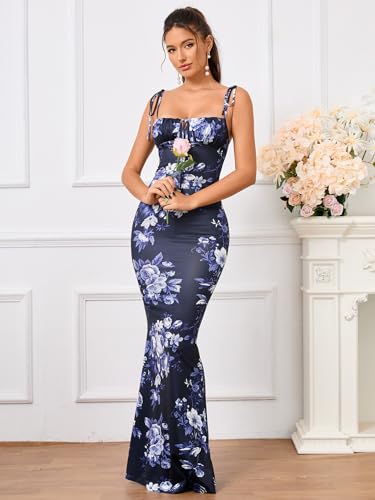 Women's Summer Floral Bodycon Maxi Dress Spaghetti Strap Sleeveless Boho Long Dresses