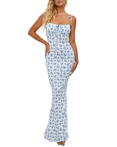 Women's Summer Bodycon Long Dress Tie Spaghetti Strap Sleeveless Backless Elegant Maxi Dresses